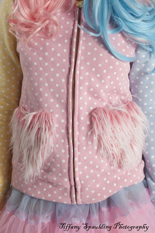 Kawaii Decora Multi Pastel Color Polkadot Fur Hooded Heart Pocket Parka